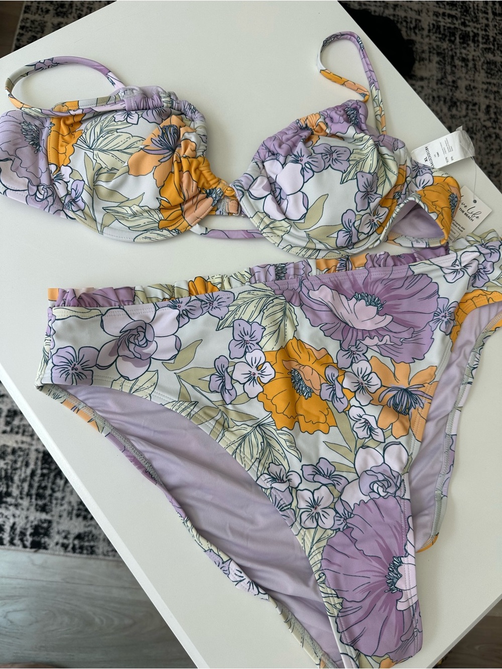 Cupshe Underwire Bikini Set High Waisted Lavender Floral